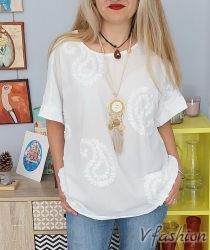 Блуза с пейсли мотиви - бяла - 179272
