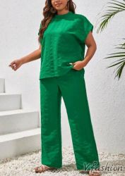 Комплект панталон и блуза - зелен - 179394