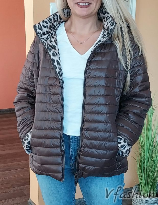 Двулицево яке с леопардов принт - кафяво