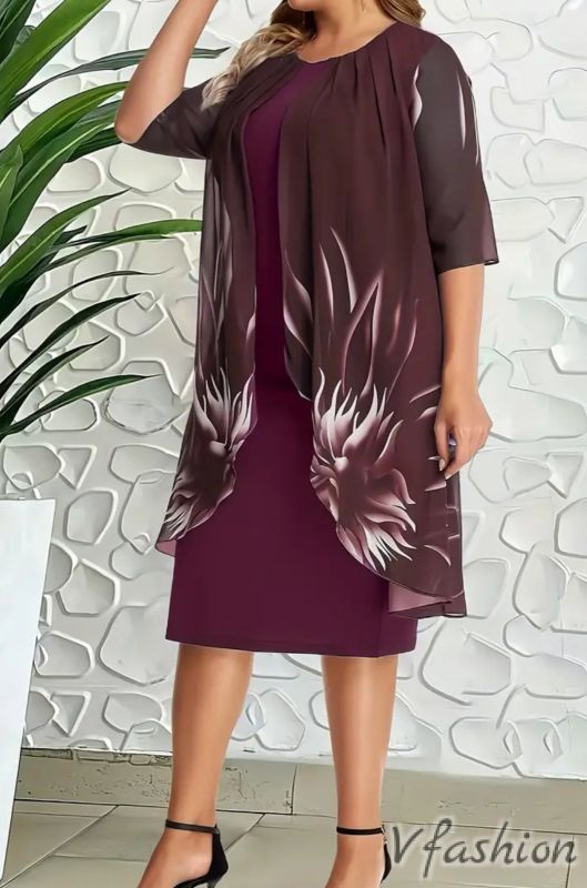 Стилна рокля с акцент от шифон - бордо