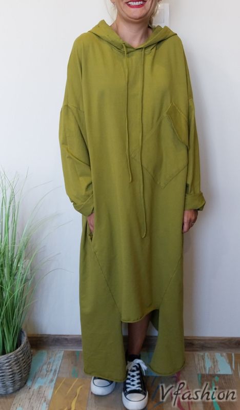Асиметрична рокля с джобове - зелена