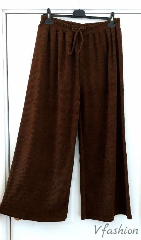 Макси панталон от рипсен плат - кафяв