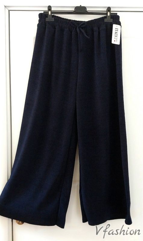 Макси панталон от рипсен плат - син