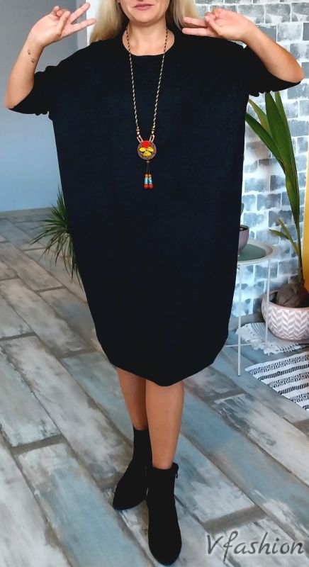 Широка рокля - фино плетиво - черна