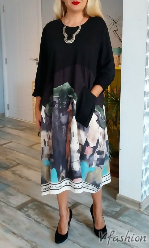 Рокля с арт принт и джоб