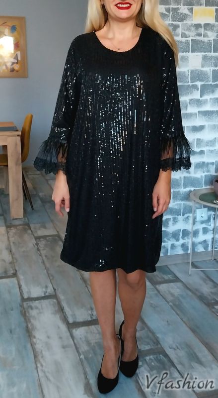 Официална рокля с пайети и пера