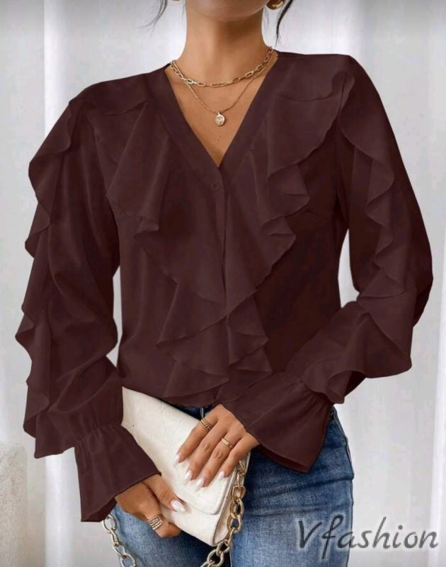 Риза с волани - кафява