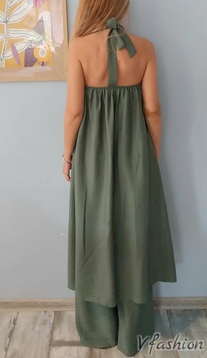 Комплект туника и панталон - зелен - 179252