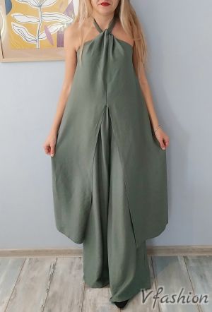 Комплект туника и панталон - зелен - 179252
