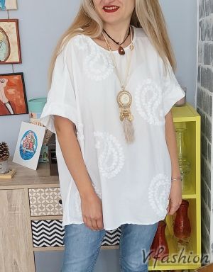 Блуза с пейсли мотиви - бяла - 179272