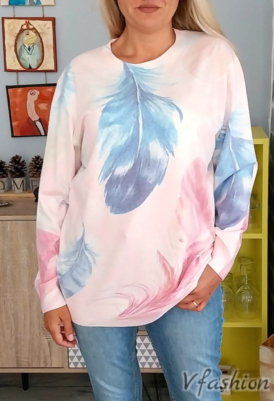 Пуловер фино плетиво - големи пера