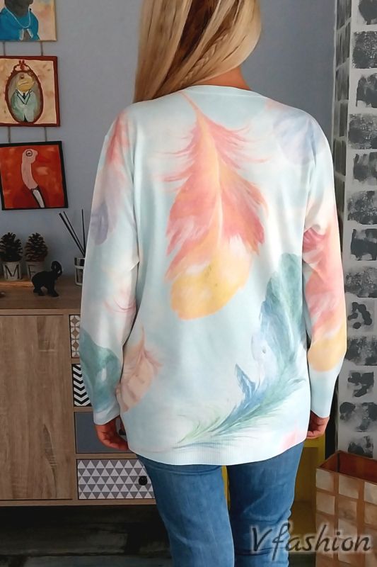 Пуловер фино плетиво - големи пера