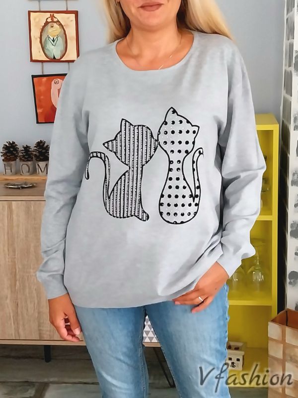 Пуловер с котета - сив