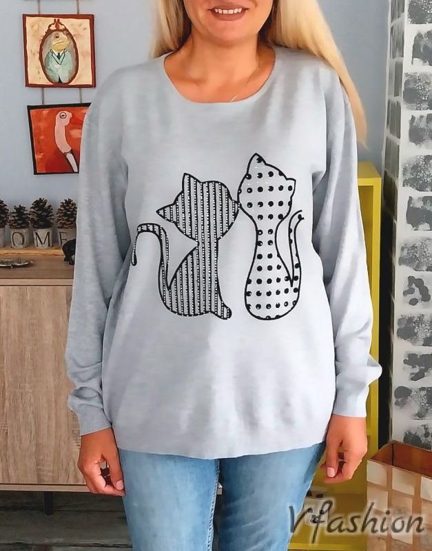 Пуловер с котета - сив