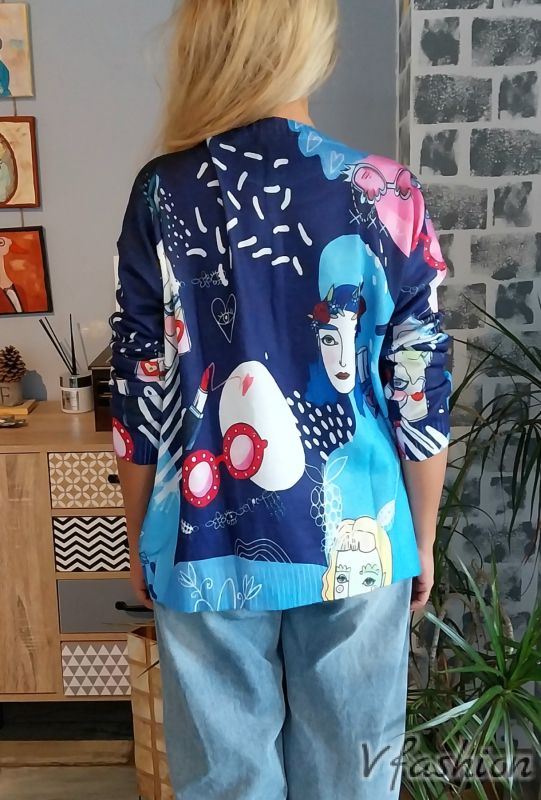 Пуловер фино плетиво с принт