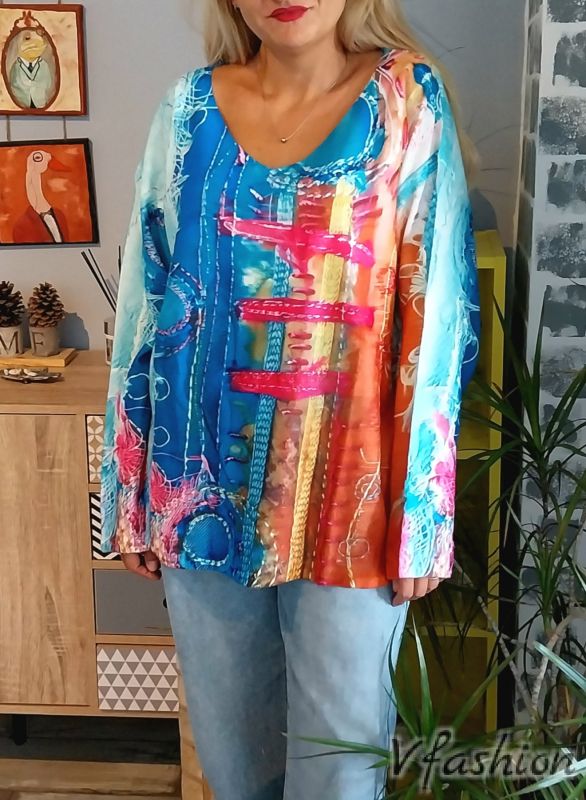 Пуловер фино плетиво с принт