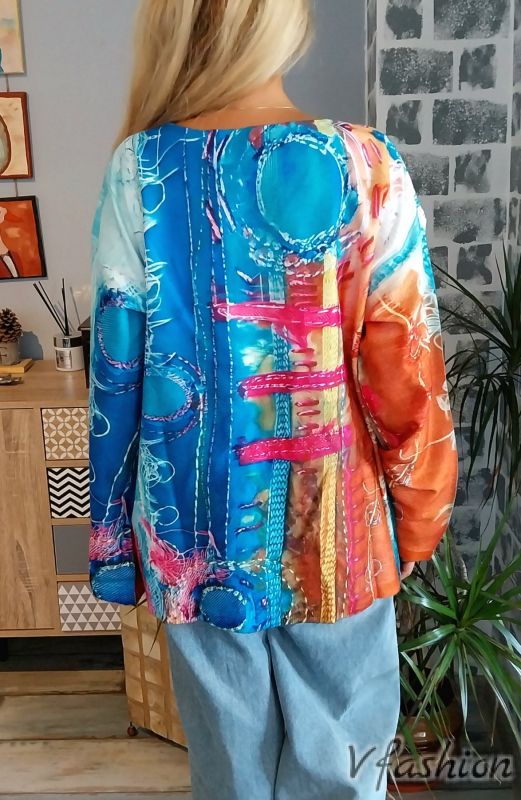 Пуловер фино плетиво с принт