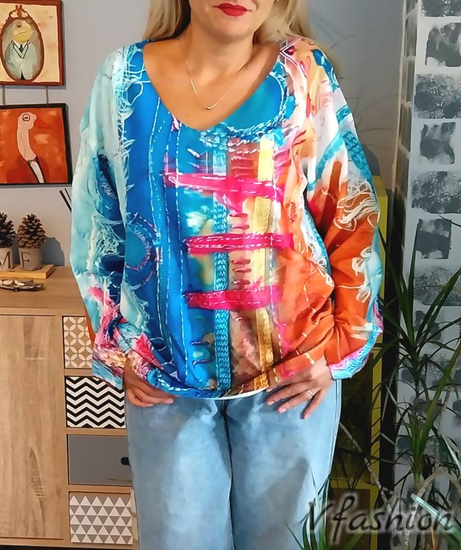 Пуловер фино плетиво с принт