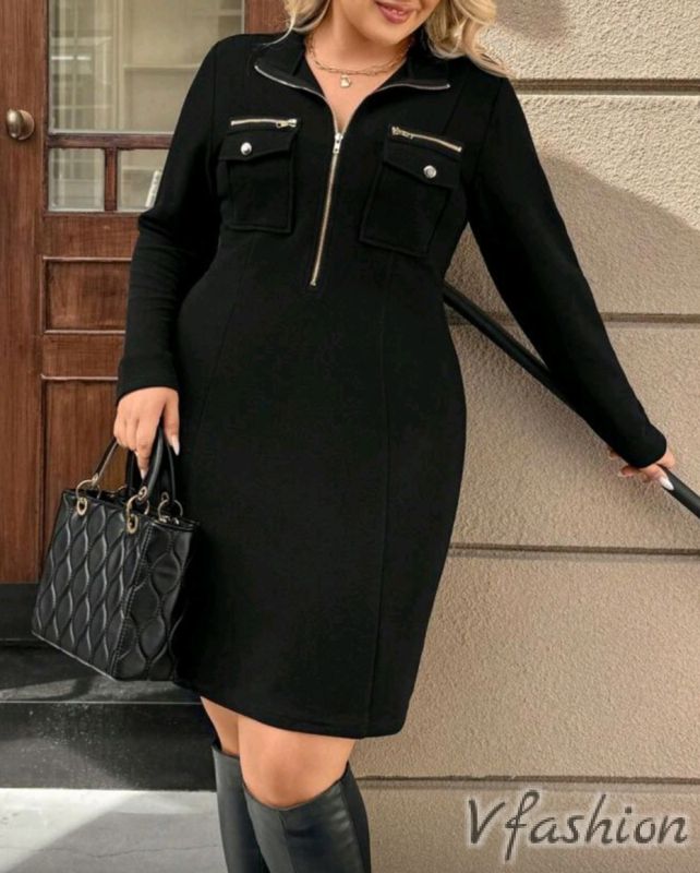 Права рокля с цип - черна