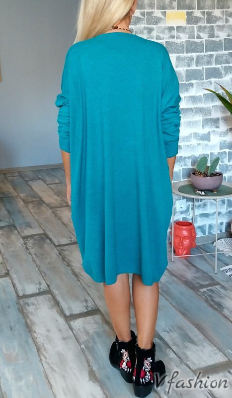 Широка рокля - фино плетиво - синя