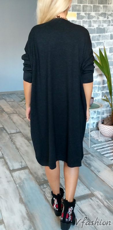 Широка рокля - фино плетиво - черна