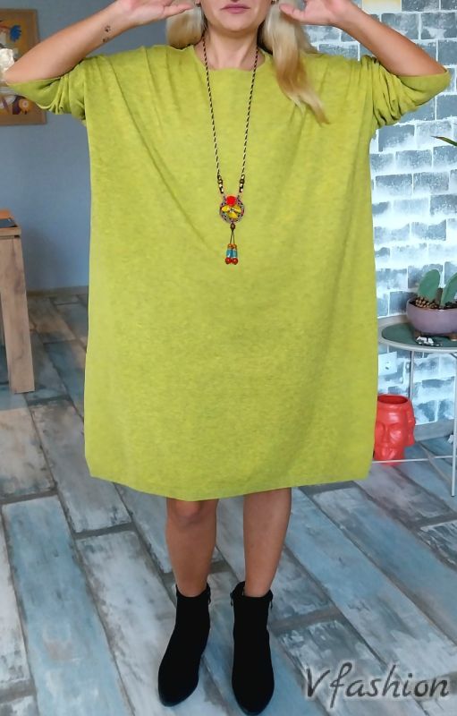 Широка рокля - фино плетиво - зелена