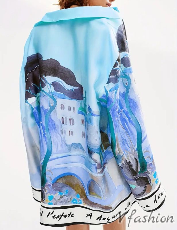 Риза с нежен принт - синя