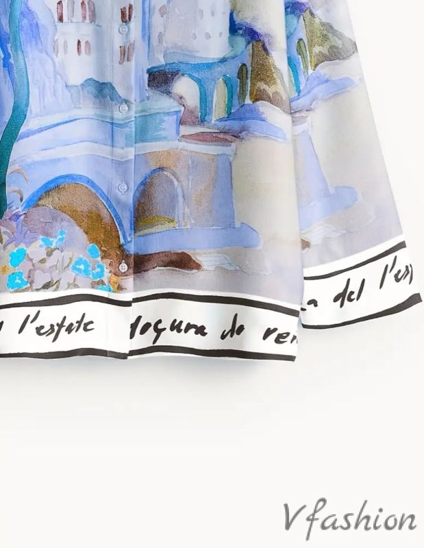 Риза с нежен принт - синя