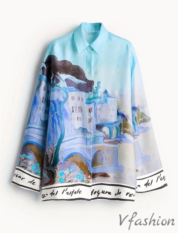 Риза с нежен принт - синя