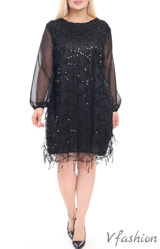 Официална рокля с пайети - черна