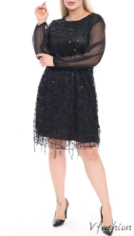 Официална рокля с пайети - черна