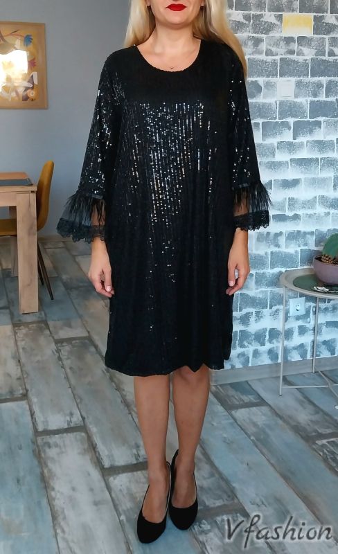 Официална рокля с пайети и пера