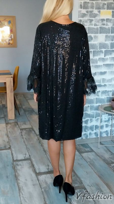 Официална рокля с пайети и пера