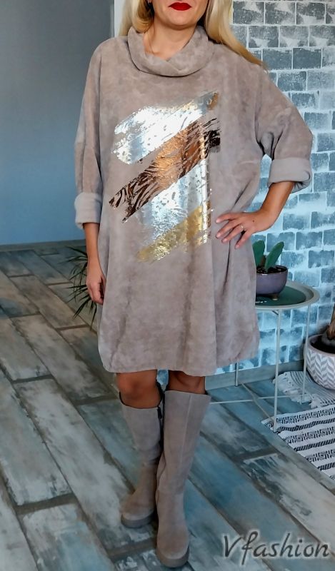 Рокля/туника с принт - бежова