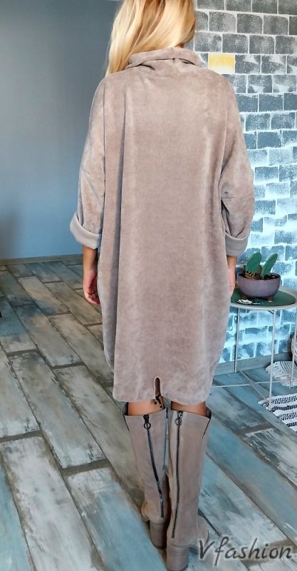 Рокля/туника с принт - бежова