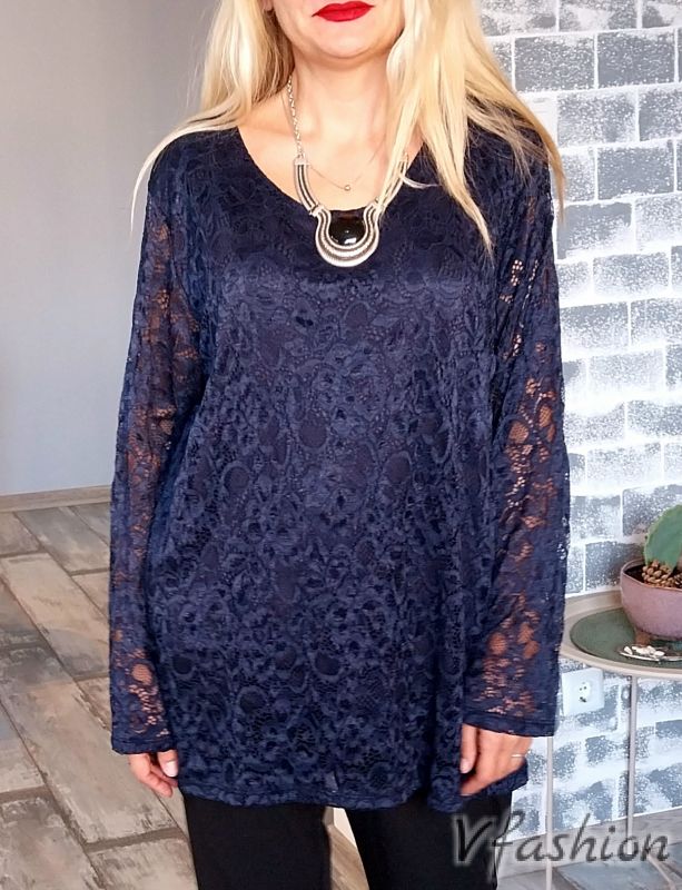 Дантелена блуза - синя