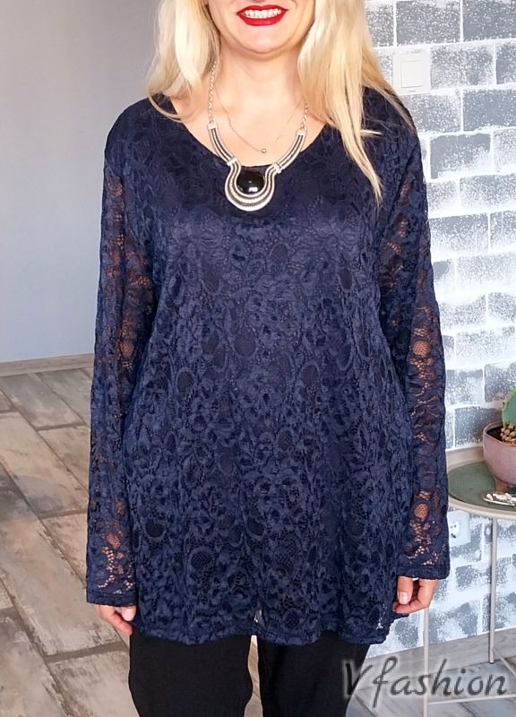Дантелена блуза - синя