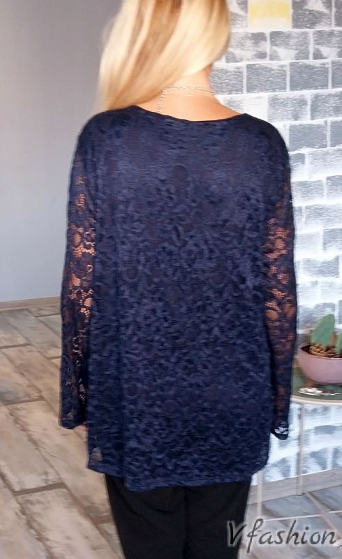 Дантелена блуза - синя