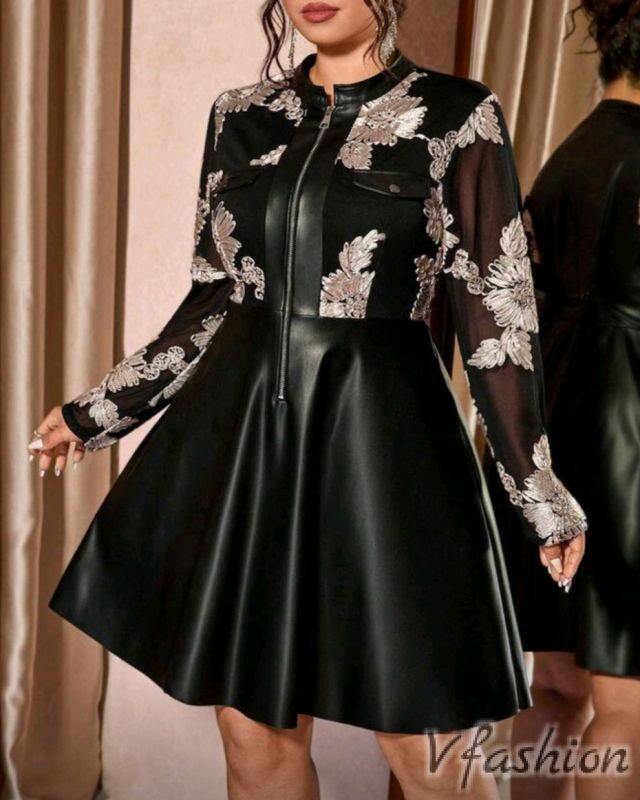 Рокля от еко кожа с бродерии