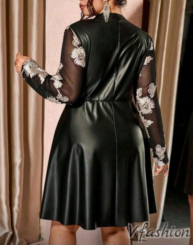 Рокля от еко кожа с бродерии