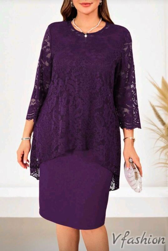 Рокля с дантела - лилава