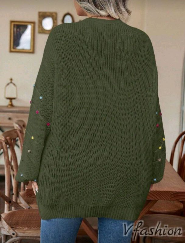 Жилетка с цветни мотиви - зелена