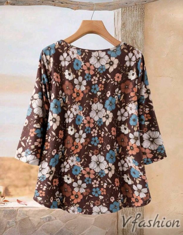 Блуза на цветчета - кафява