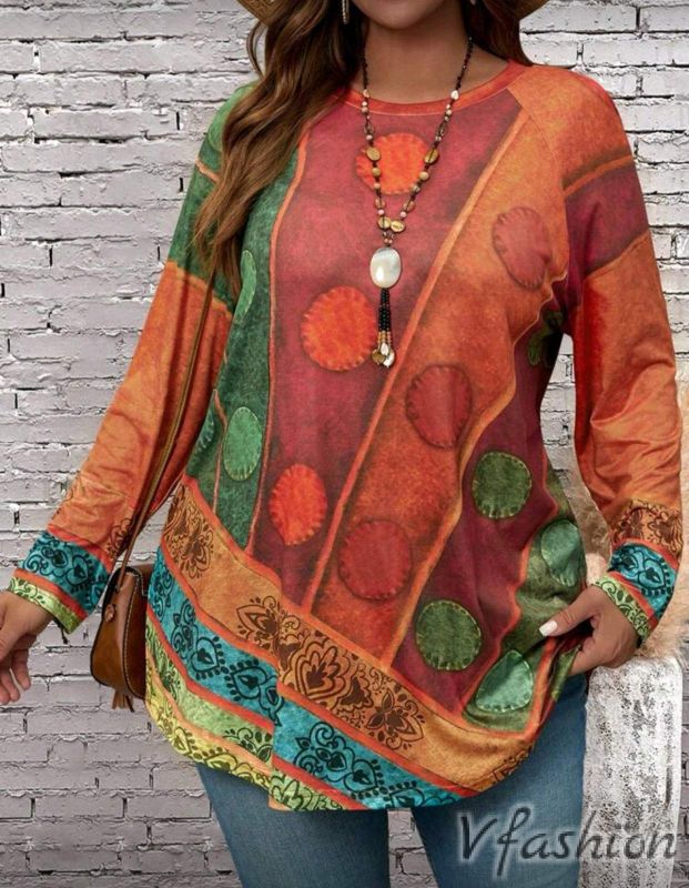 Блуза с етно принт - оранжева