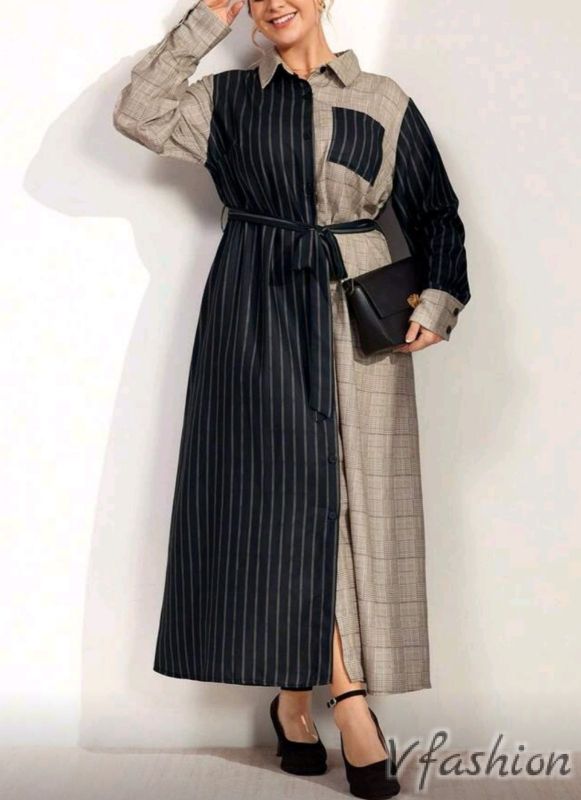 Дълга рокля-риза - квадрати и райета