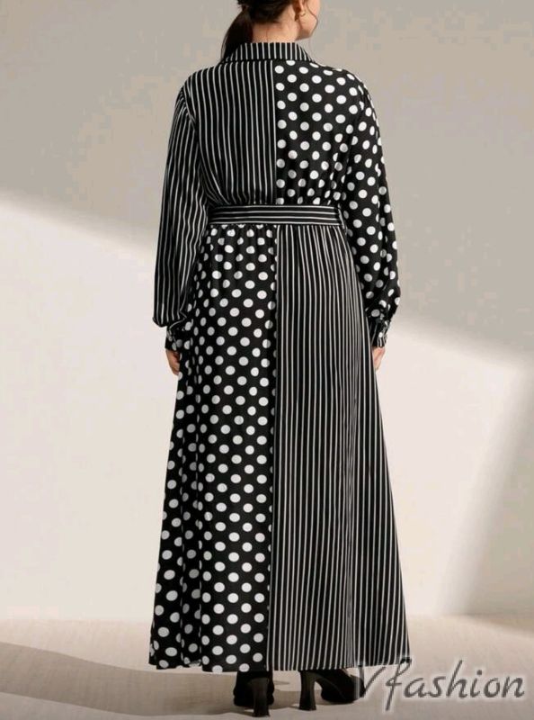 Дълга рокля-риза - точки и райета
