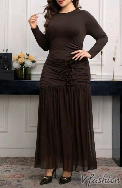 Елегантна рокля с тюл - кафява