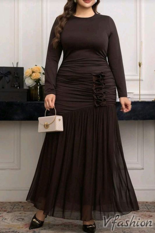 Елегантна рокля с тюл - кафява