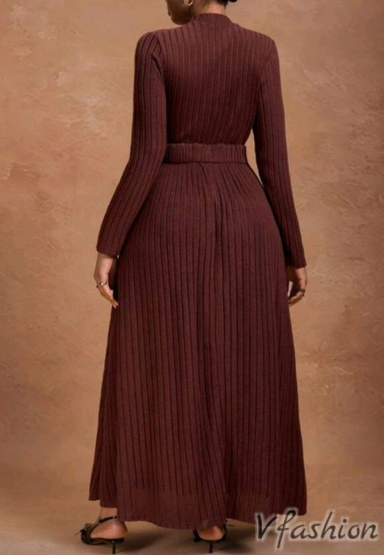 Дълга рокля с колан - кафява