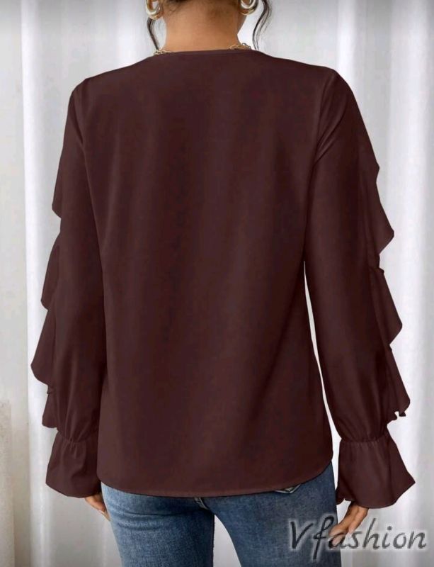 Риза с волани - кафява